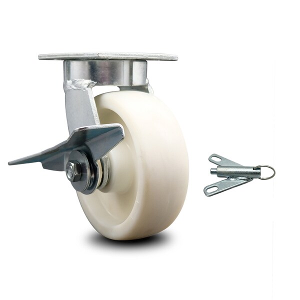 6 Inch Kingpinless Nylon Wheel Swivel Caster with Brake and Swivel Lock SCC